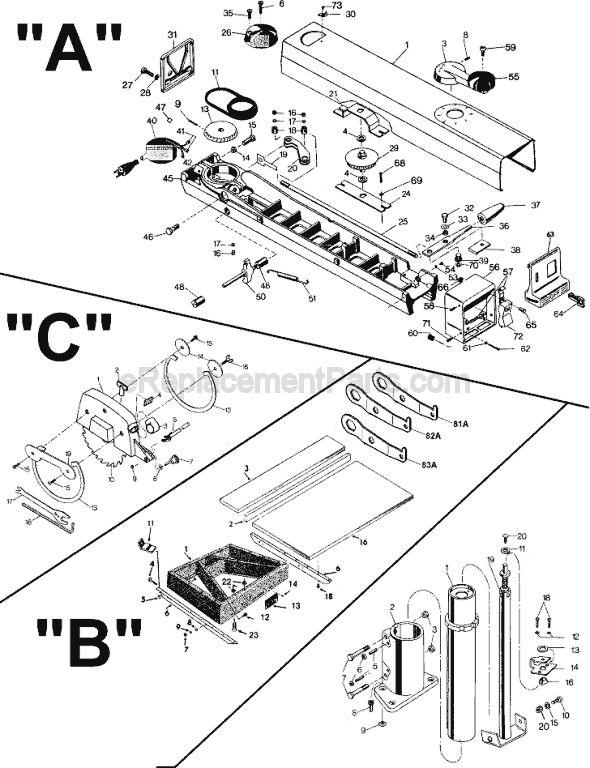 Page A Diagram and Parts List for 7749 Type 1 Black and Decker Chop Saw